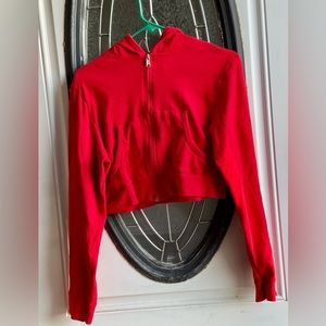 Cropped red zip up hoodie,